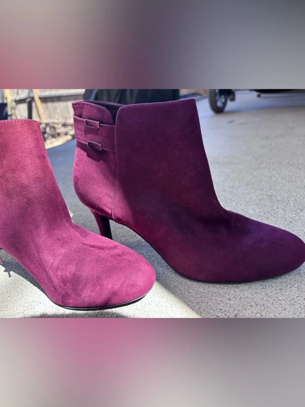 Alfani Women’s Burgundy Suede Ankle Boots - Stylish Kitten Heel size 7.5 - Picture 9 of 12
